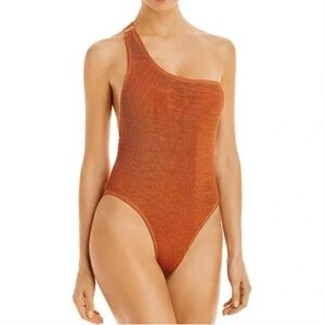 379. CLEONIE SCULPTURE MAILLOT SMOCKED ONE PIECE SWIMSUIT IN ESPRESSO $180 NWT